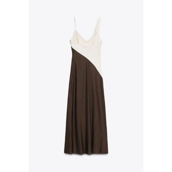 ZARA CONTRAST MIDI DRESS - Picture 9 of 10